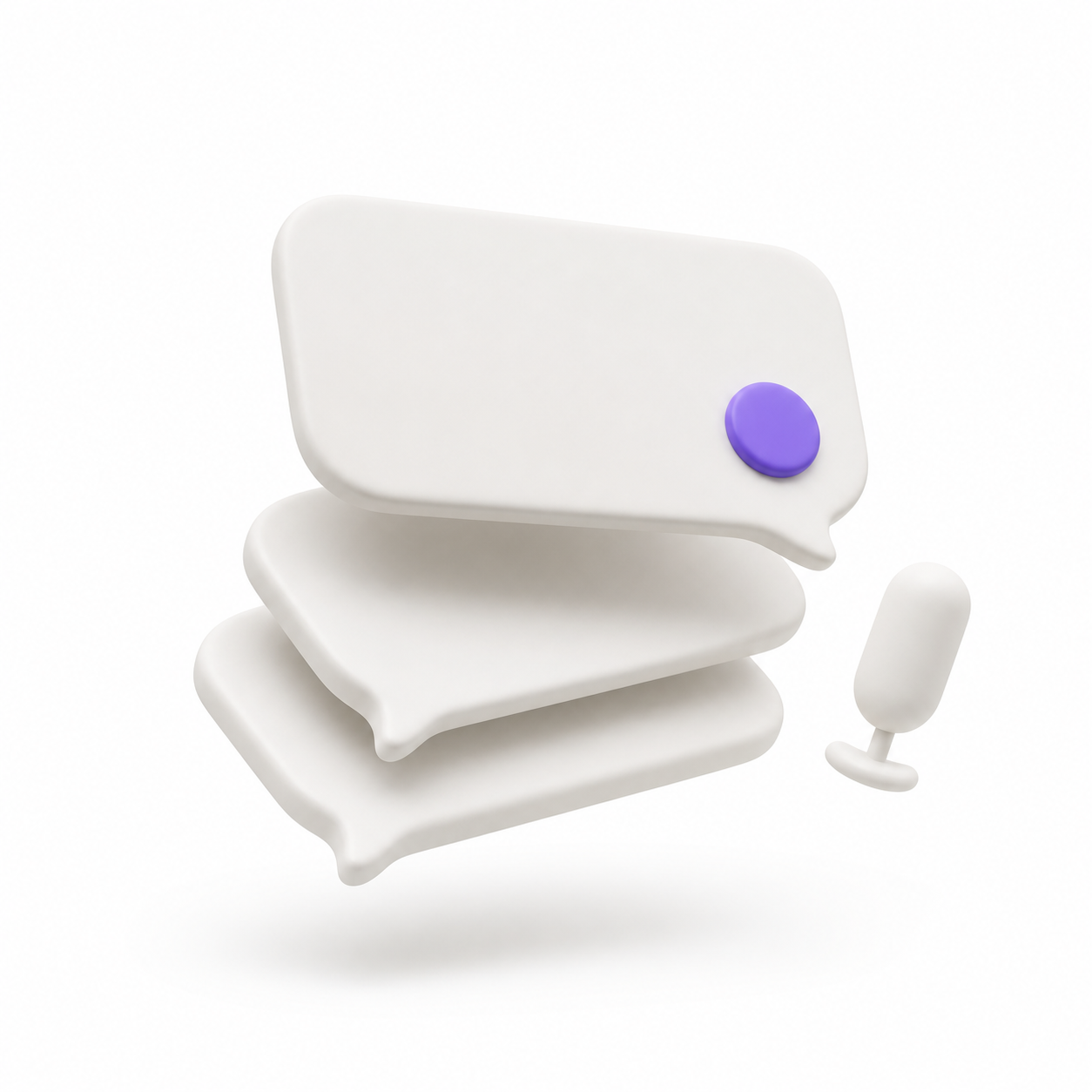 3D render of stacked chat message cards with a blue send button